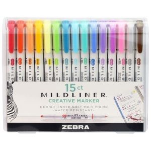 Zebra Pen Mildliner Double Ended Highlighter Set, Assorted Ink Colors, 15-Pack